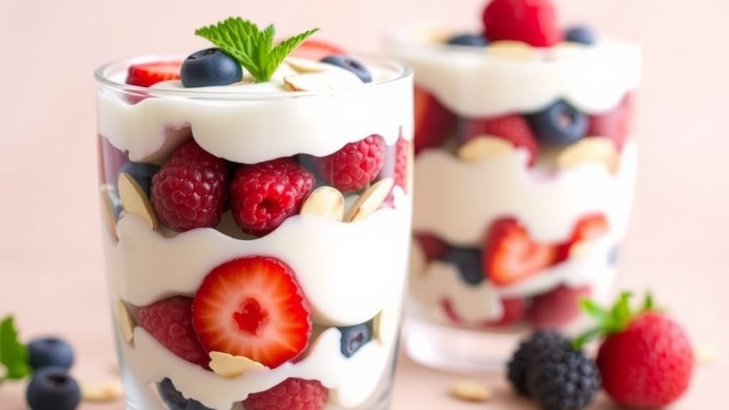 Keto Greek Yogurt Parfait with Almonds and Berries