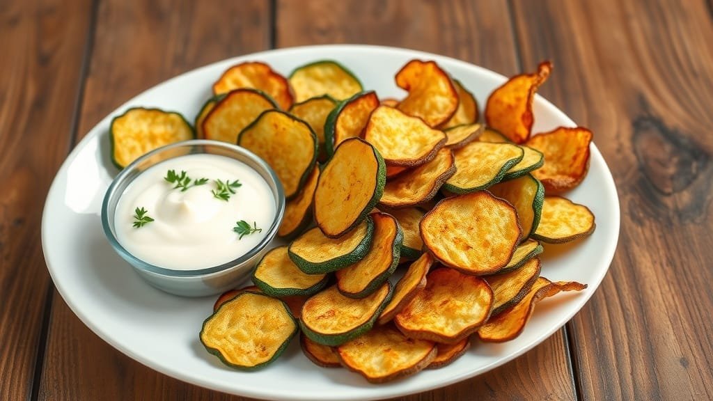 Crispy Keto Zucchini Chips with Garlic Dip