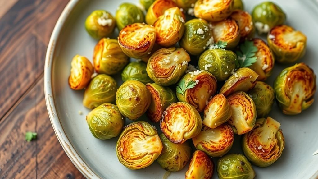 Crispy Roasted Brussels Sprouts with Garlic and Parmesan