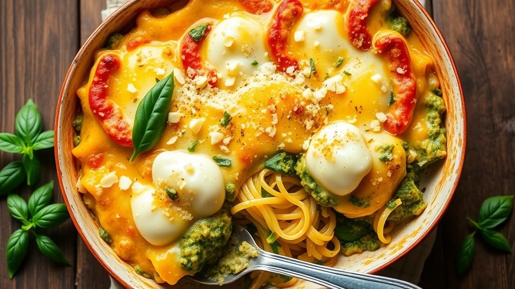 Keto Creamy Pesto Chicken and Spaghetti Squash Casserole