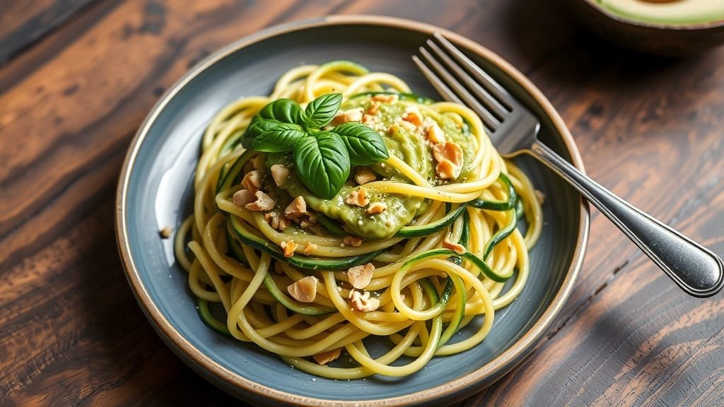Keto Zucchini Noodles with Creamy Avocado Pesto
