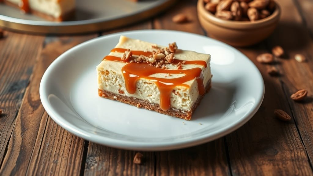 Keto Friendly Nutty Caramel Cheesecake Bars