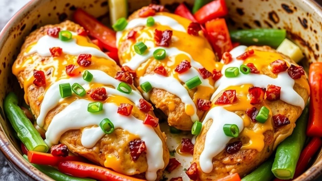 Keto Cheddar and Bacon Ranch Chicken Bake