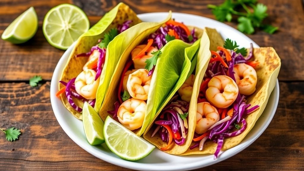 Low-Carb Shrimp Tacos with Crunchy Cabbage Slaw