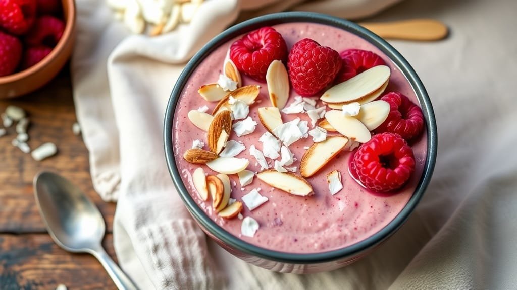 Delicious Raspberry Almond Keto Smoothie Bowl