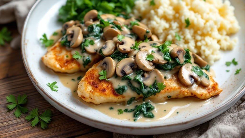 Keto Creamy Mushroom and Spinach Chicken Recipe