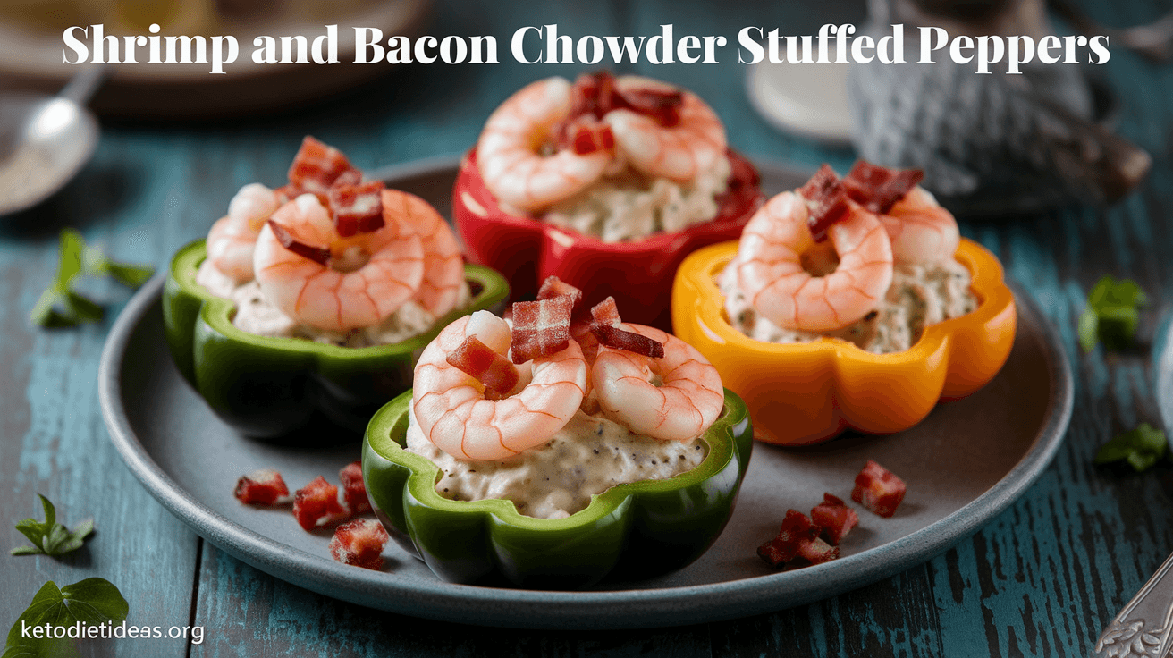 Keto Shrimp and Bacon Chowder Stuffed Peppers